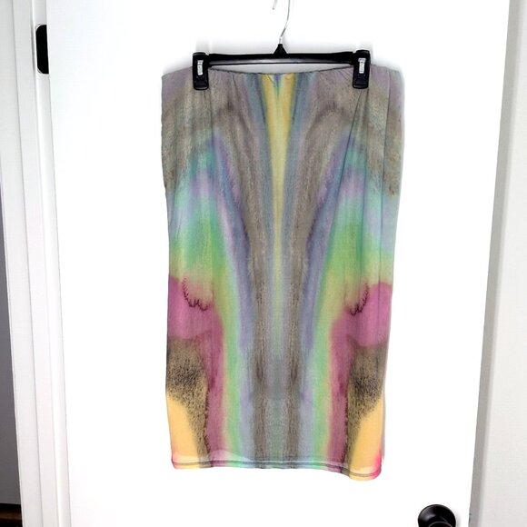 AFRM Lynn Abstract Print Mesh Midi Skirt Watercolor Multi XL NWT rainbow pencil - Picture 3 of 4